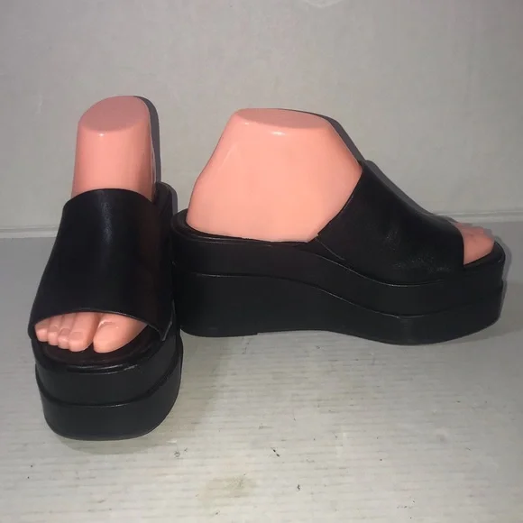 Steve Madden Black Leather Moveable Platform Sandals Sz 6.5 - Picture 4 of 11